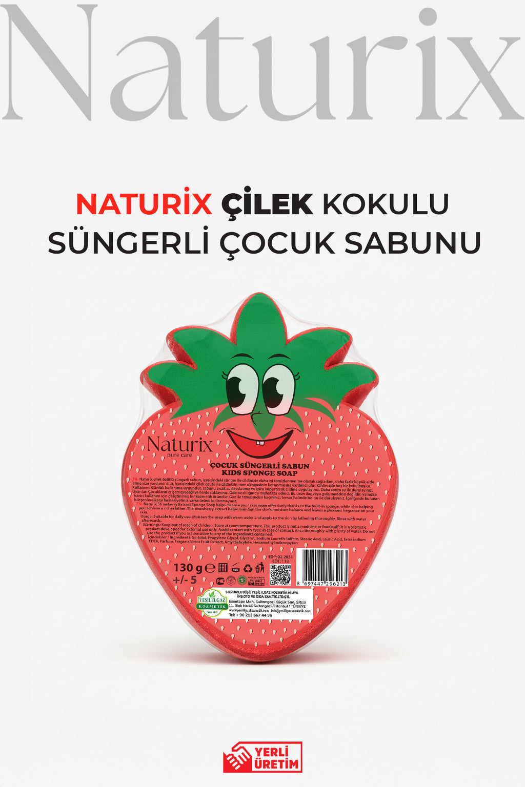 Çilek Şekilli Süngerli Çocuk Sabunu 130Gr