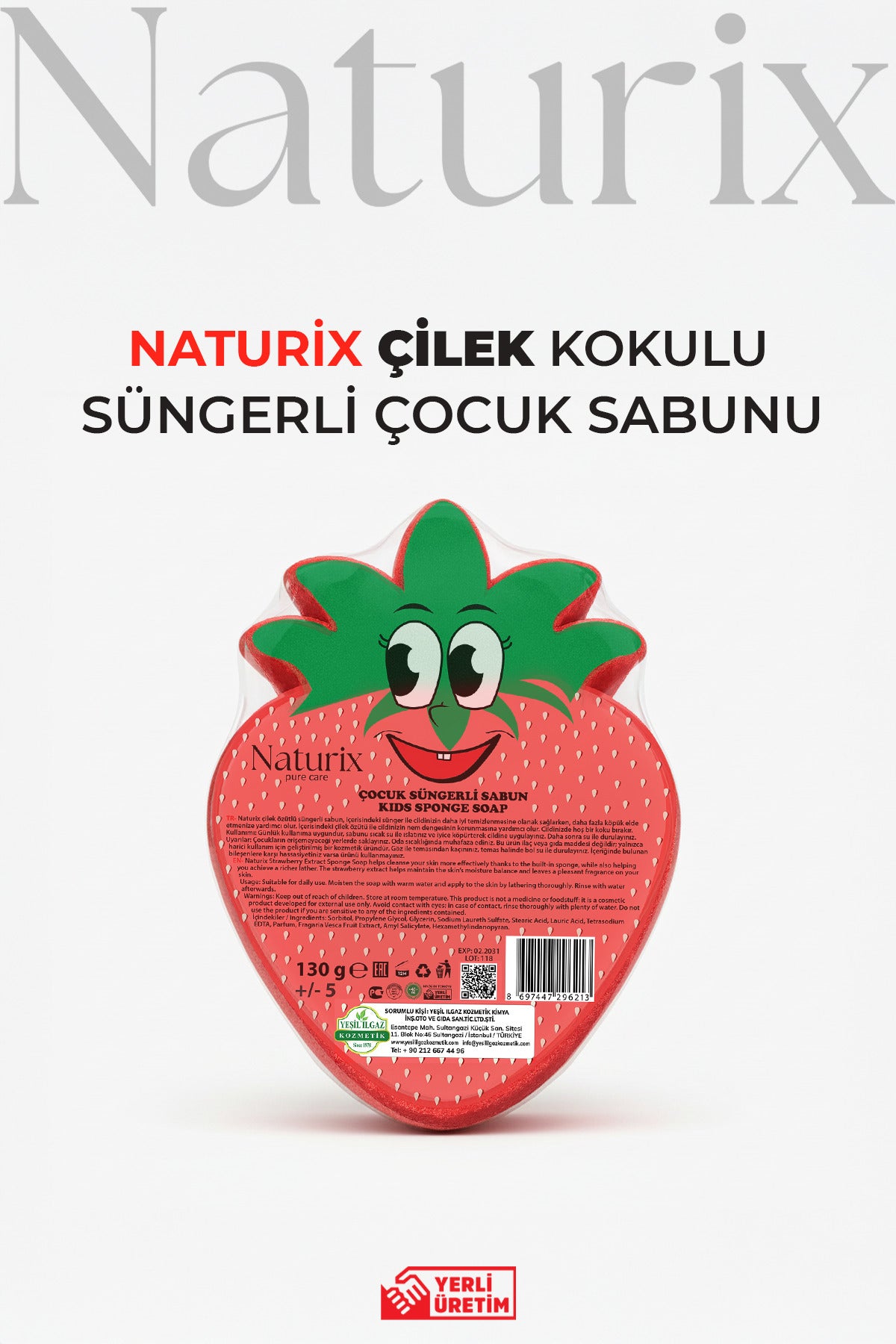 Çilek Şekilli Süngerli Çocuk Sabunu 130Gr