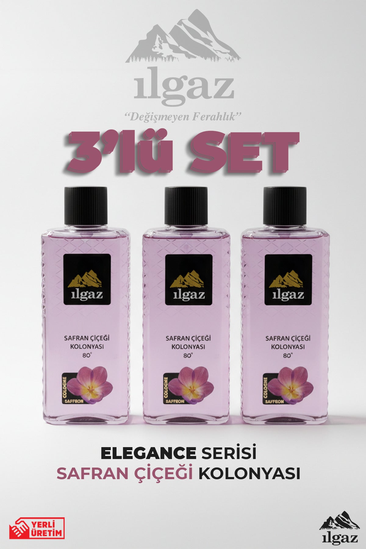 Safran Çiçeği Kolonyası 3'lü Set 80 Derece 400 ml | Elegance Series