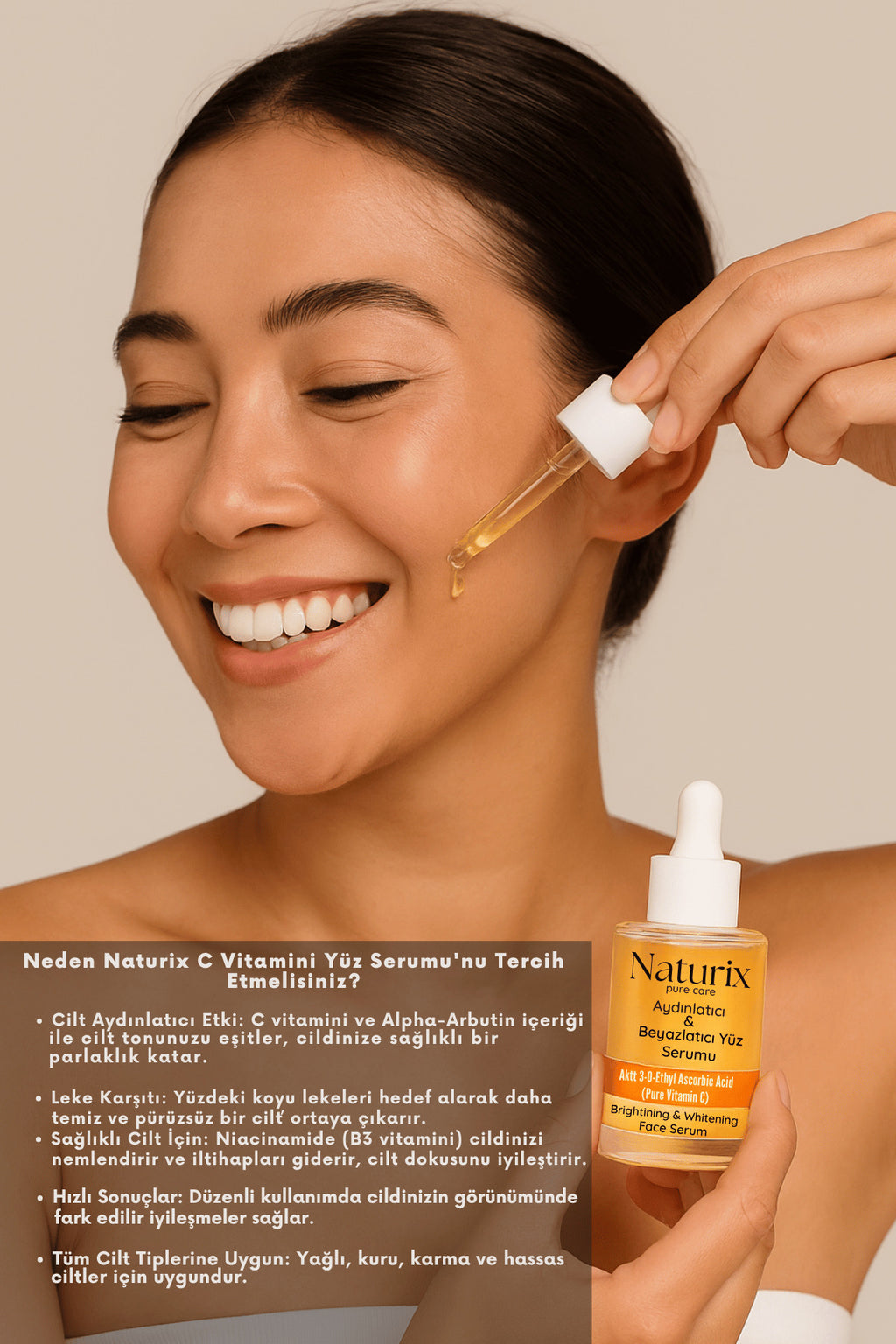 Aydınlatıcı ve Beyazlatıcı Yüz Serumu | C Vitamini | Alpha-Arbutin & Niacinamide | 30ml