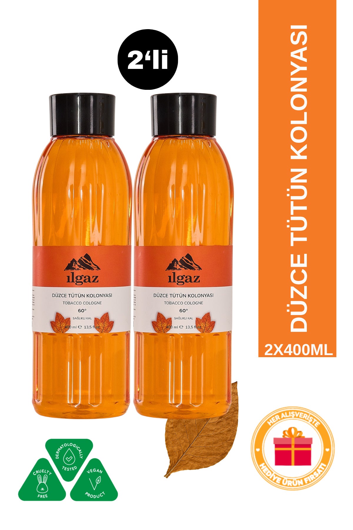 2'li Kalıcı Tütün Kolonyası Seti 60 Derece | 2 X 400 ml Eau De Cologne | Otantik Ve Ferahlatıcı Koku