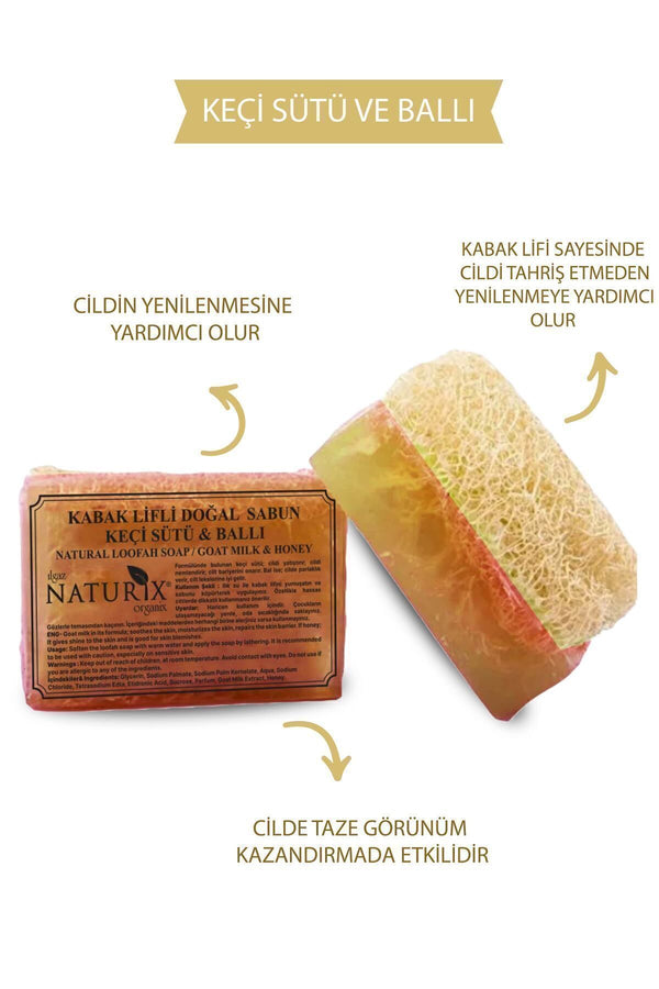 Kabak Lifli Keçi Sütü & Ballı Sabun 130 gr | Peeling Etkili, Kurutucu, Doğal Sabun