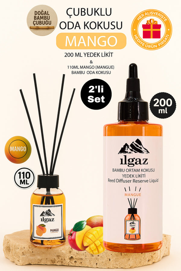 Mango Bambu Çubuklu Oda Kokusu 110 ml & Mango Yedek Likit Şişe 200 ml