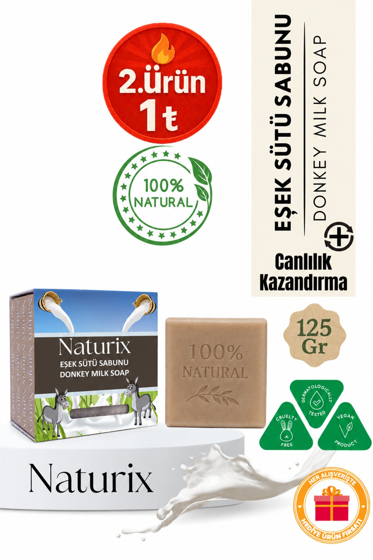 Eşek Sütü Sabunu 125 gr | Kurutucu, Cilt Ve Saç Için Doğal Sabun