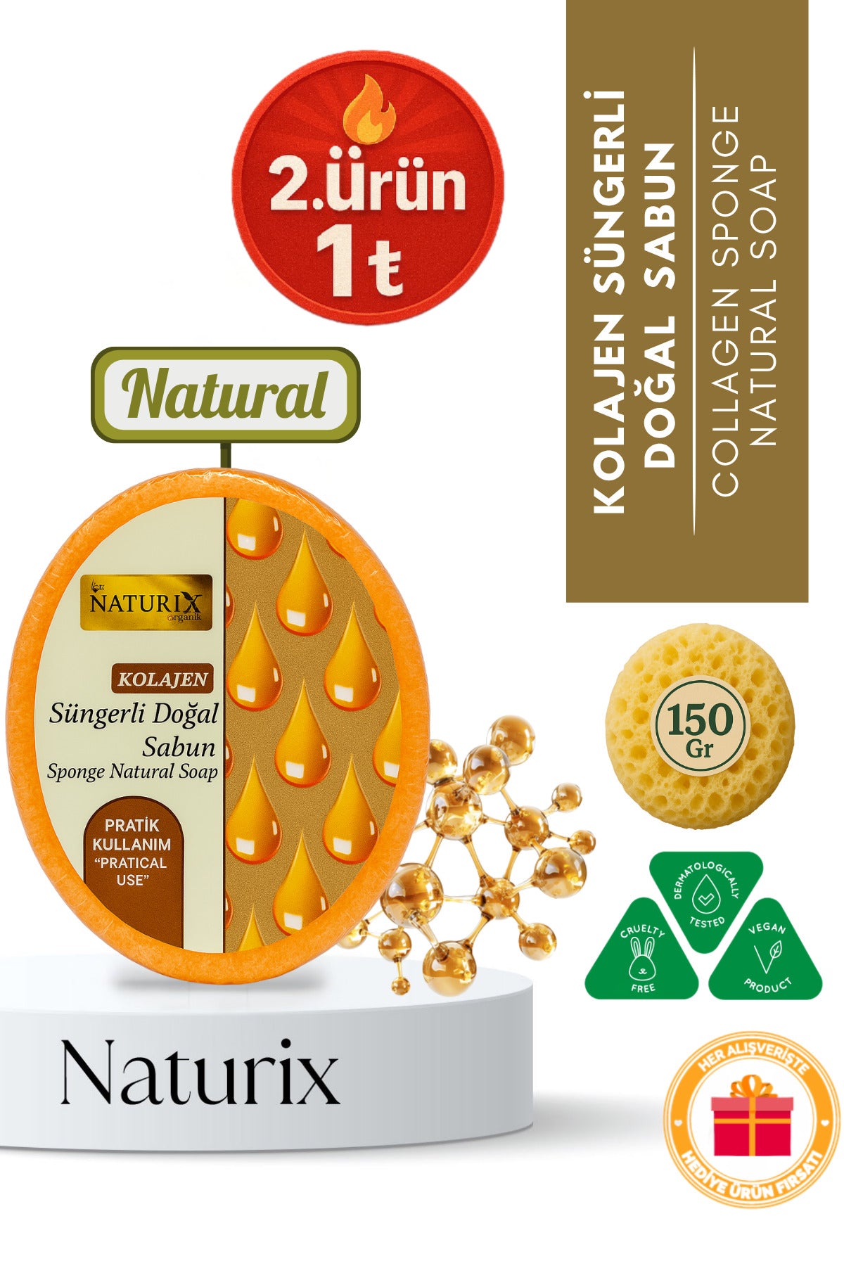 Kolajen Süngerli Sabun 150 gr | Doğal Collagen Soap | Derin Temizlik Ve Yaşlanma Karşıtı Bakım