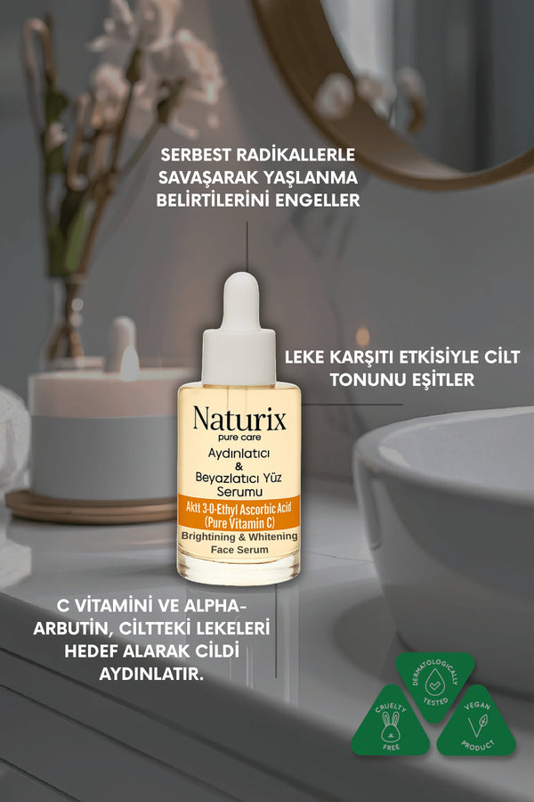 Aydınlatıcı ve Beyazlatıcı Yüz Serumu | C Vitamini | Alpha-Arbutin & Niacinamide | 30ml