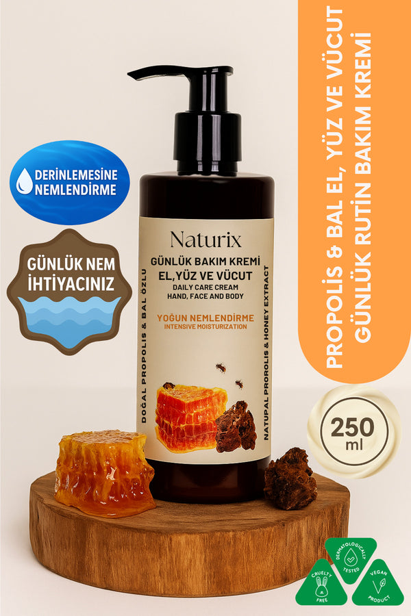 Propolis & Bal Özlü El, Yüz Ve Vücut Bakım Kremi 250 ml | Nemlendirici Ve Onarıcı Vücut Losyonu