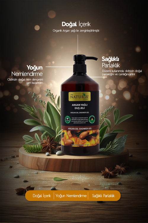 Argan Yağlı Duş Jeli - Nemlendirici, Besleyici ve Işıltı Veren Günlük Vücut Temizleyici 1000ml