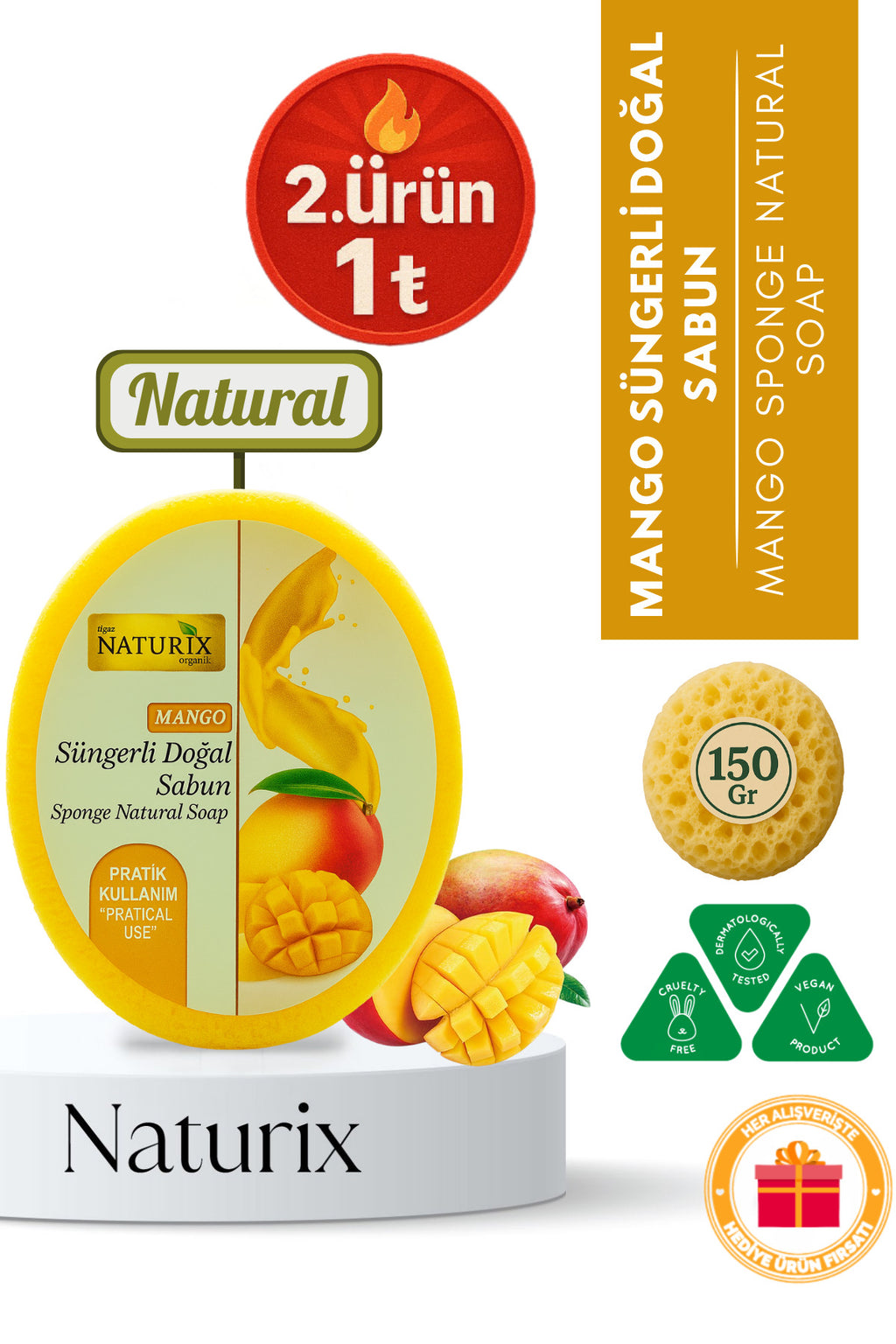 Mango Süngerli Sabun 150 gr | Peeling Etkili Ve Nemlendirici Sabun