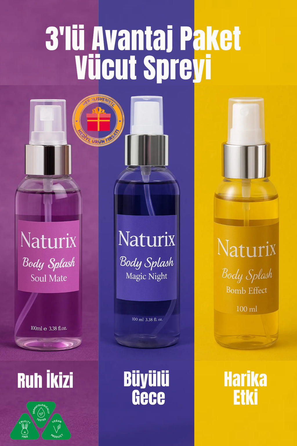 3'lü Body Splash Seti | Soul Mate Angel - Magic Night Noir - Bomb Effect Bombshell | 100 ml