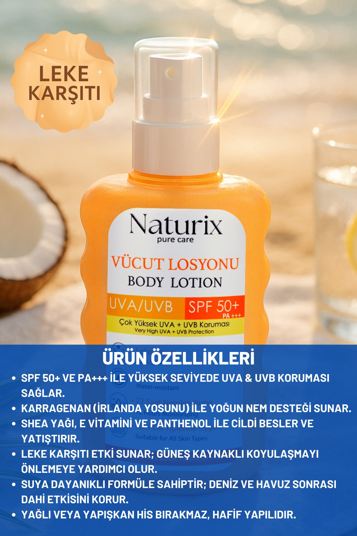 Vücut Losyonu Spf 50 Pa | Uva/uvb Güneş Koruması, 72 Saat Nem, Leke Karşıtı Etki - 200ml