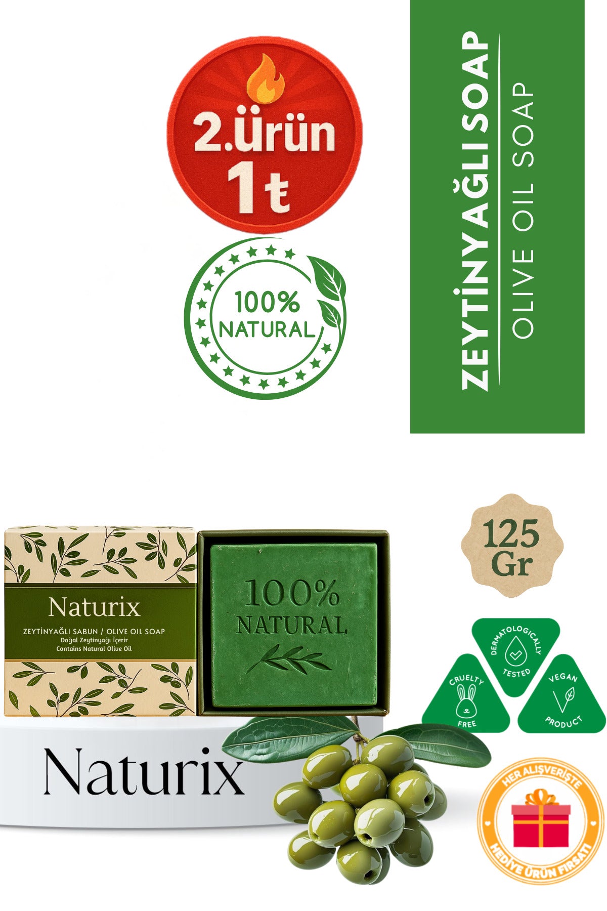 Zeytinyağlı Sabun 125 gr | Cilt Ve Saç Için Nemlendirici Ve Arındırıcı Doğal Sabun