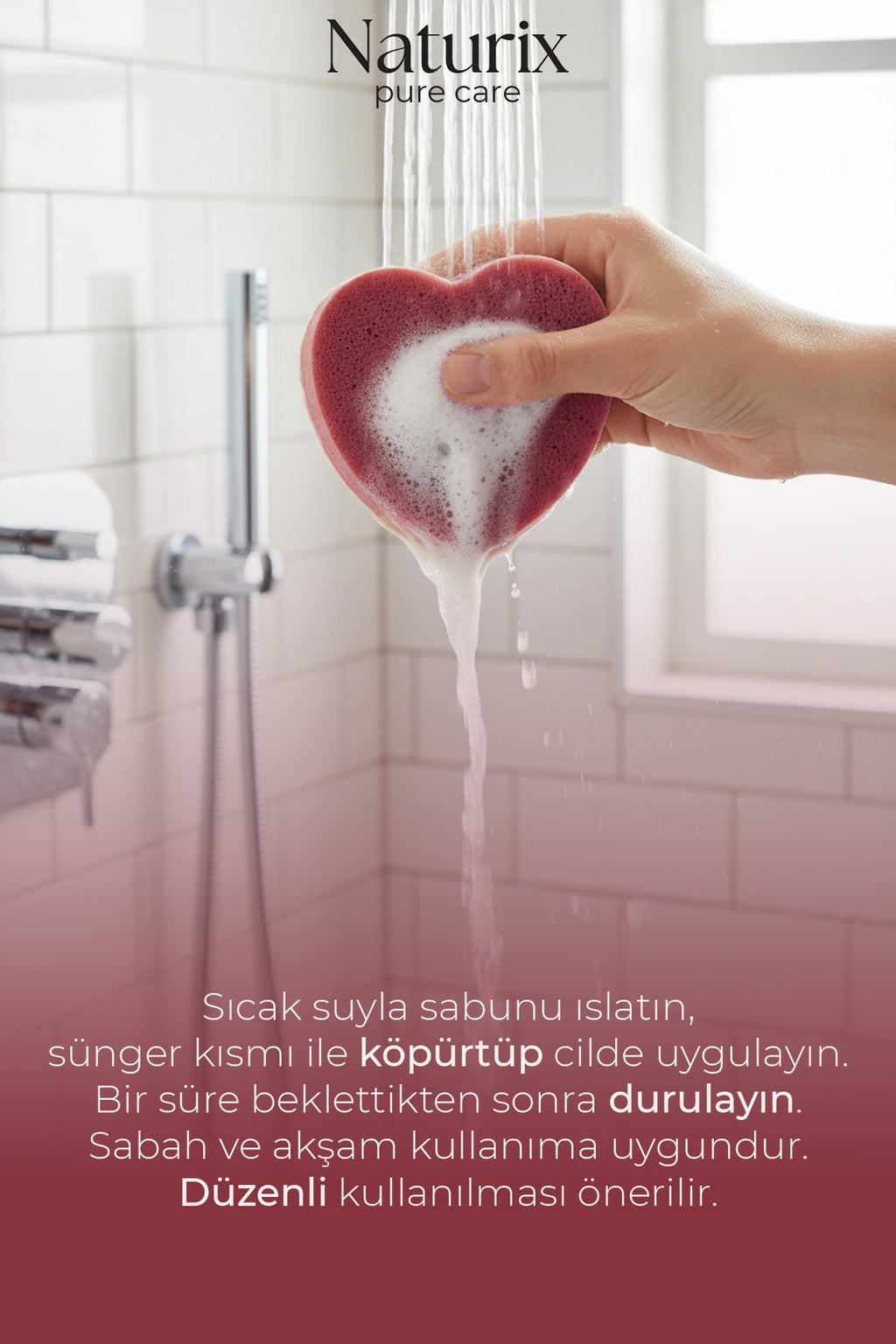 Kalp Şekilli Süngerli Sabun 130 gr | Peeling Etkili Sabun