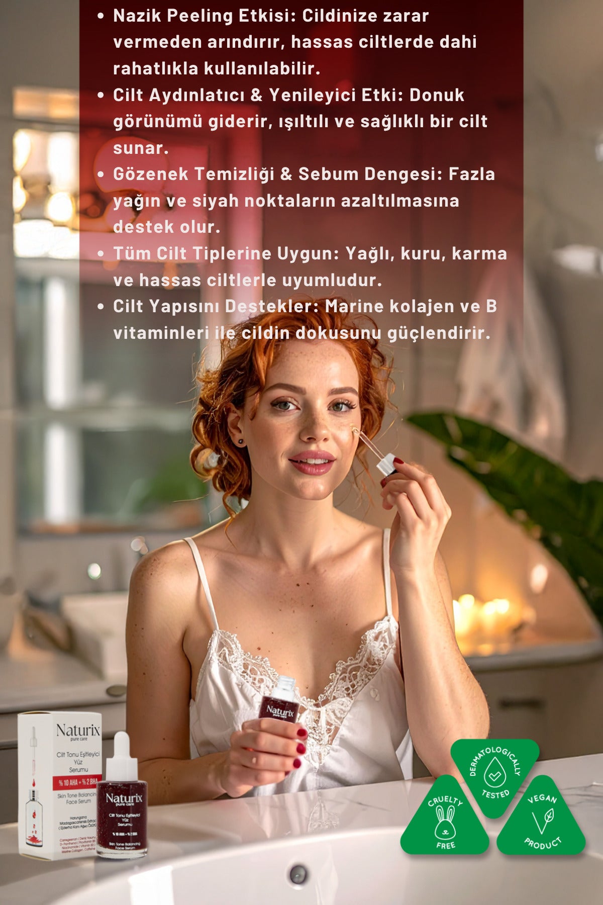 Cilt Tonu Eşitleyici Serum | %10 AHA + %2 BHA | Kırmızı Peeling Etkisi 30 Ml