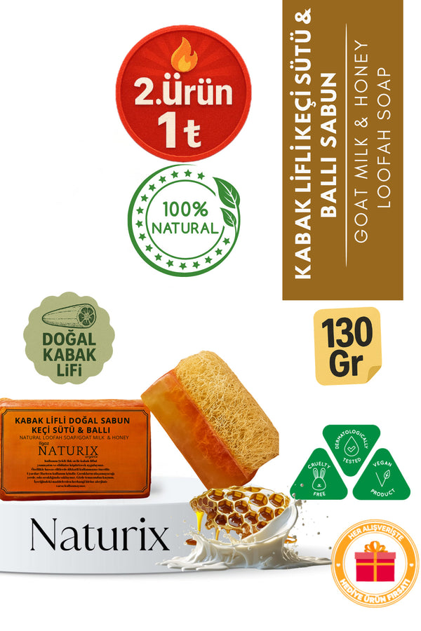 Kabak Lifli Keçi Sütü & Ballı Sabun 130 gr | Peeling Etkili, Kurutucu, Doğal Sabun