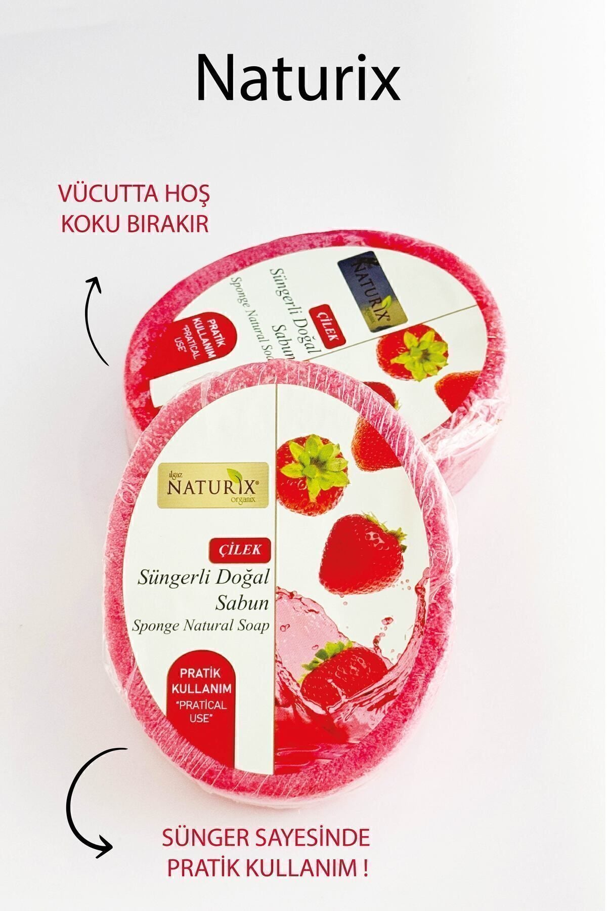 Çilek Süngerli Sabun 150 gr | Doğal Çilek Soap | Peeling Etkili Cilt Arındırıcı