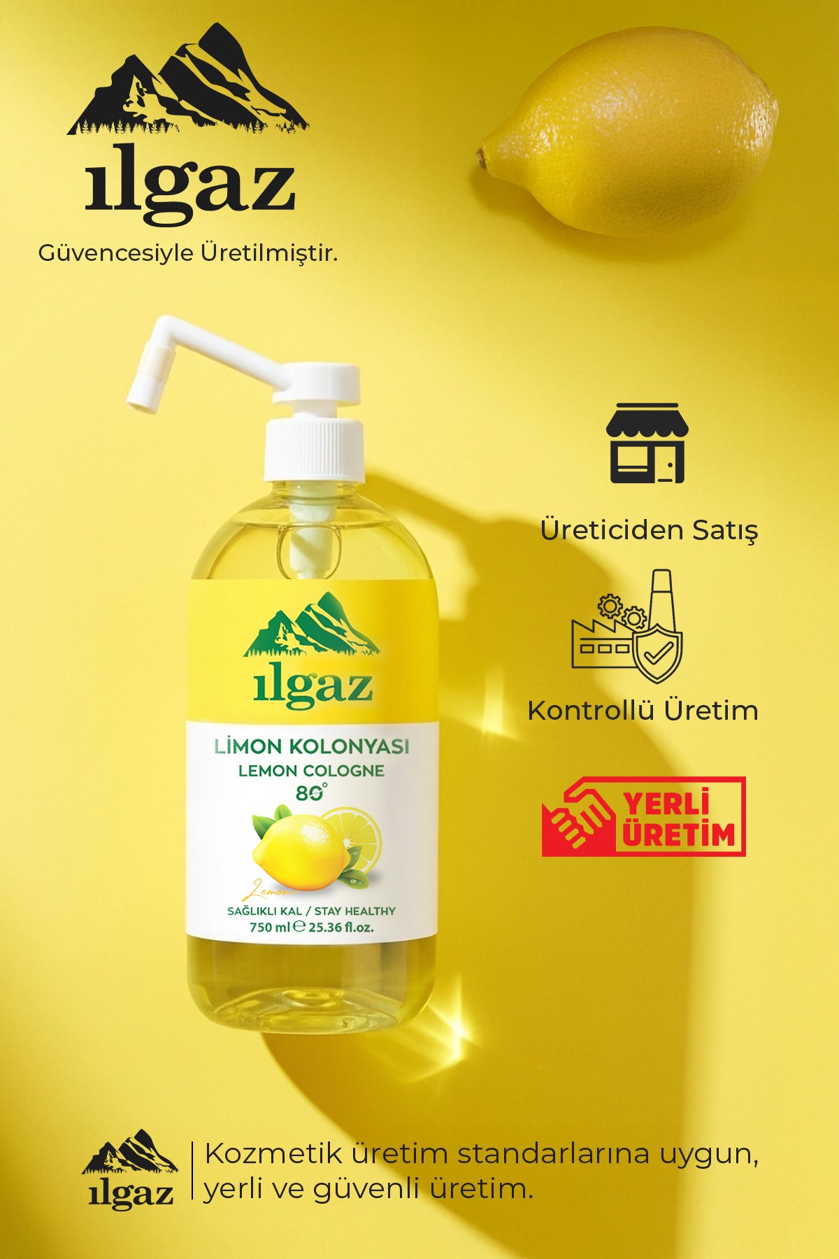 Pompalı Limon Kolonyası 80 Derece - 750 ml | Eko Boy Ferahlatıcı Etki