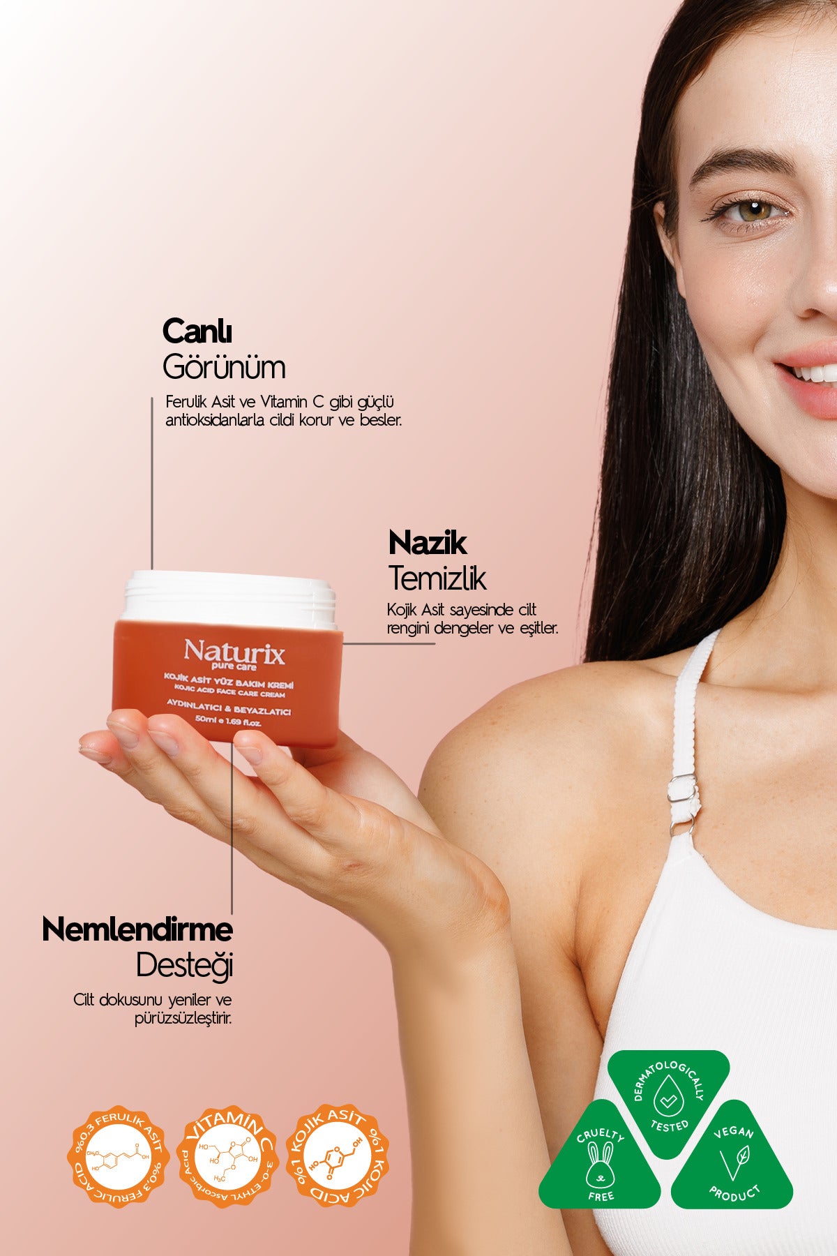 Kojik Asit Yüz Bakım Kremi - Leke Karşıtı, Aydınlatıcı, Cilt Tonu Eşitleyici, Niacinamide 50ml