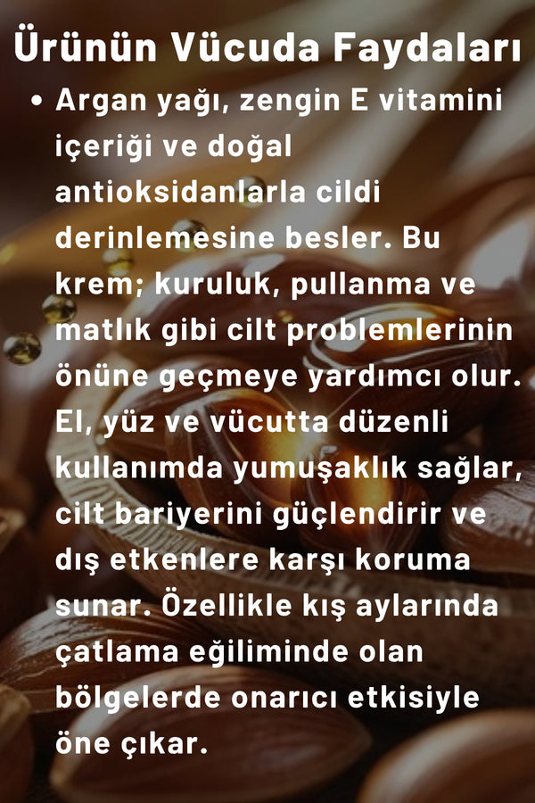 Argan Yağlı Günlük Bakım Kremi El, Yüz Vücut Losyonu 250 ml Nemlendirici Bariyer Krem