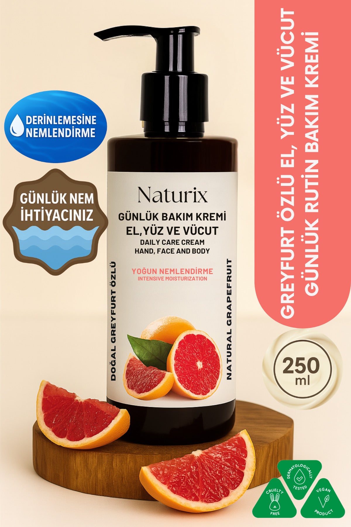 Greyfurt Özlü El, Yüz Ve Vücut Bakım Kremi 250 ml | Nemlendirici Ve Onarıcı Vücut Losyonu