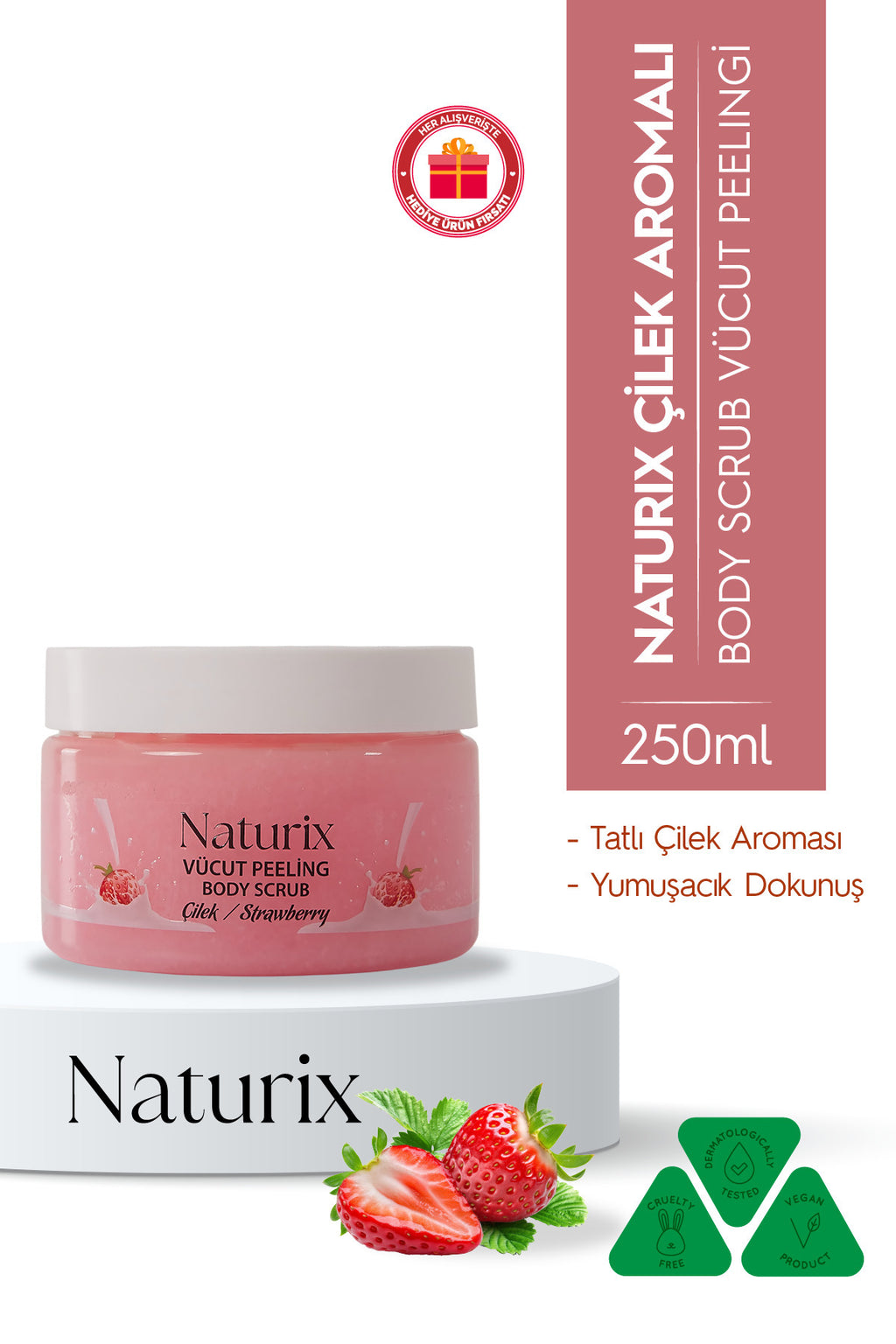 Body Scrub Çilek - Besleyici, Arındırıcı Ve Nemlendirici Vücut Peelingi 250 ml