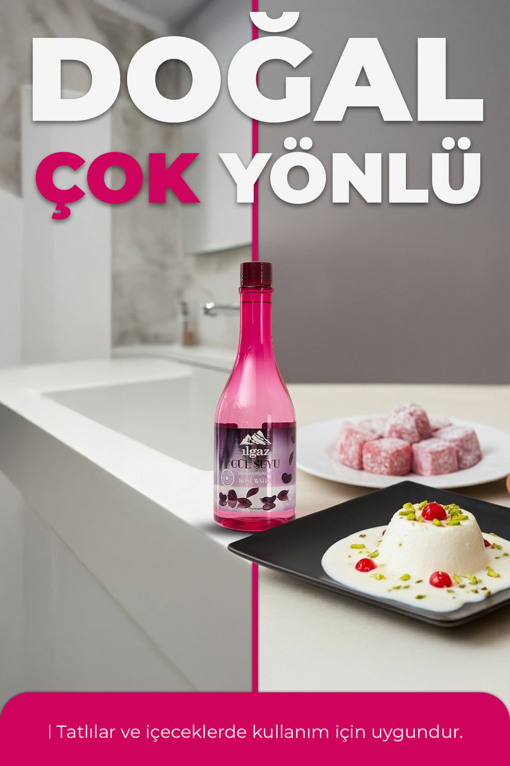 Gıdaya Eklenebilir Ve Içilebilir Gül Suyu 400 ml - 3'lü Eko Paket | Gıdaya Uygun Gül Aromalı