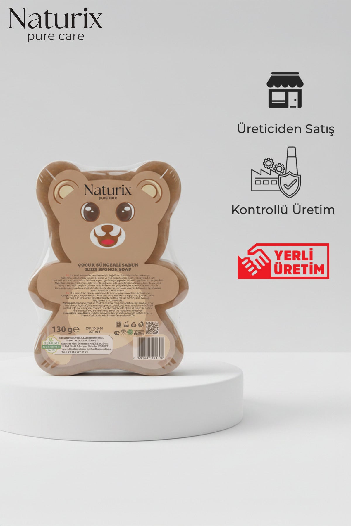 Ayıcık Şekilli Kahverengi Süngerli Çocuk Sabunu 130Gr