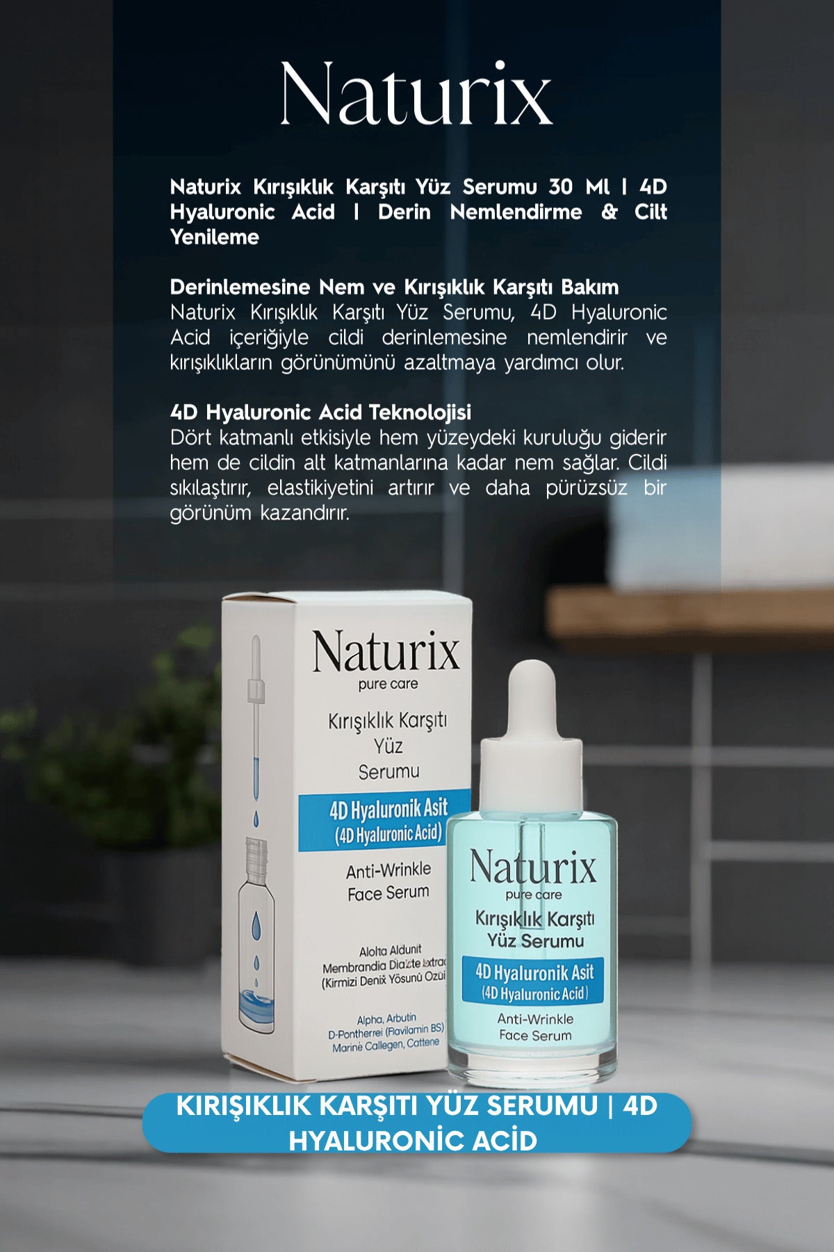 Kırışıklık Karşıtı Yüz Serumu | 4D Hyaluronic Acid | Derin Nemlendirme & Cilt Yenileme 30 ml