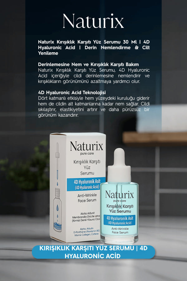 Kırışıklık Karşıtı Yüz Serumu | 4D Hyaluronic Acid | Derin Nemlendirme & Cilt Yenileme 30 ml