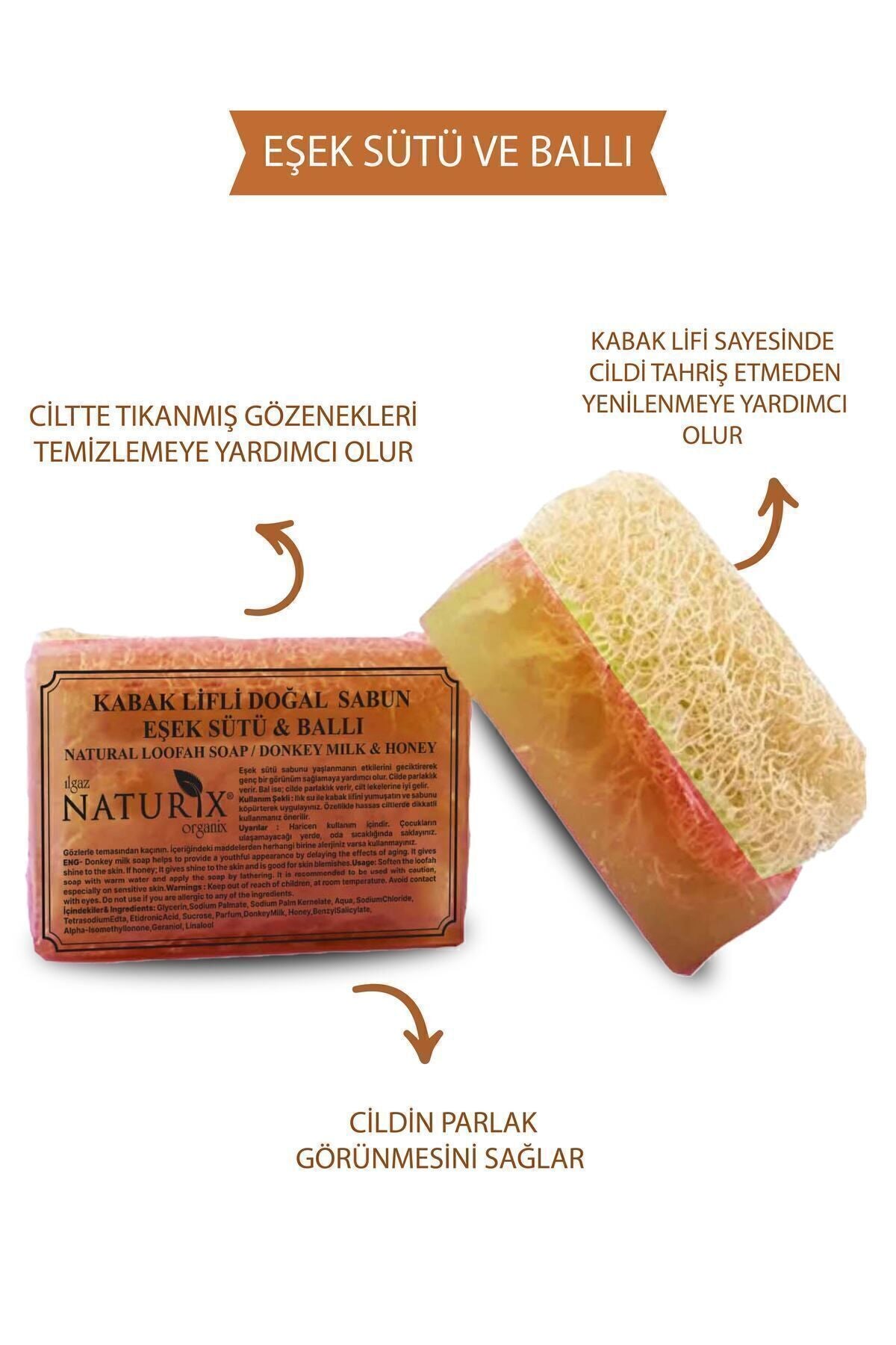 Kabak Lifli Eşek Sütü & Ballı Sabun 130 gr | Ipeksi Cilt Için Kurutucu Sabun