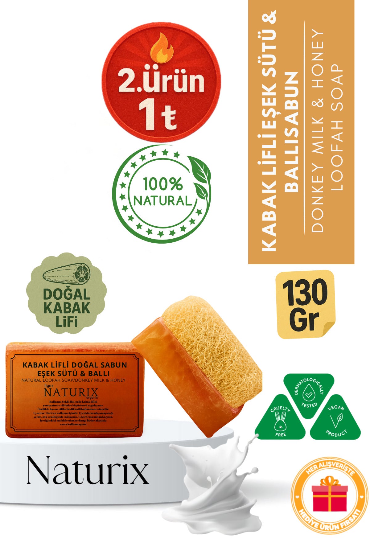 Kabak Lifli Eşek Sütü & Ballı Sabun 130 gr | Ipeksi Cilt Için Kurutucu Sabun
