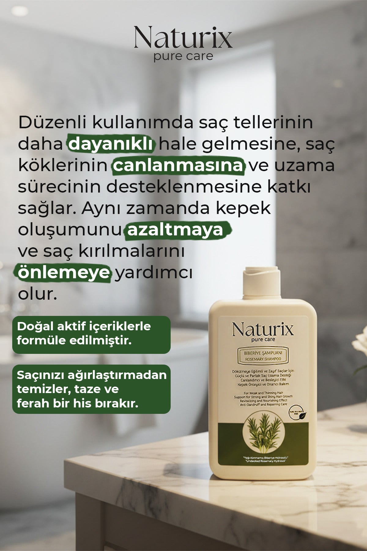 Biberiye Şampuanı | Tuzsuz, Dökülme Karşıtı ve Saç Uzamasını Destekleyici Bakım - 450 ml
