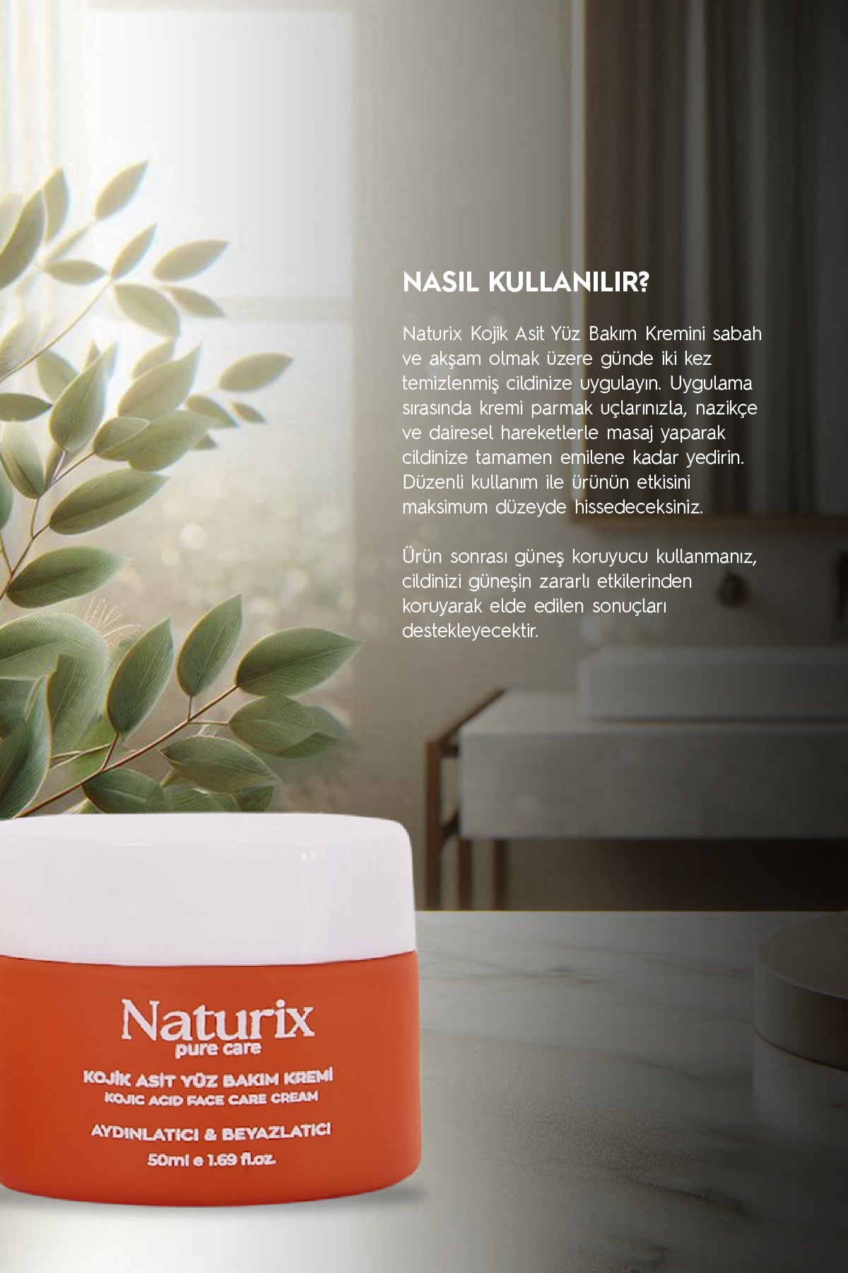 Kojik Asit Yüz Bakım Kremi - Leke Karşıtı, Aydınlatıcı, Cilt Tonu Eşitleyici, Niacinamide 50ml