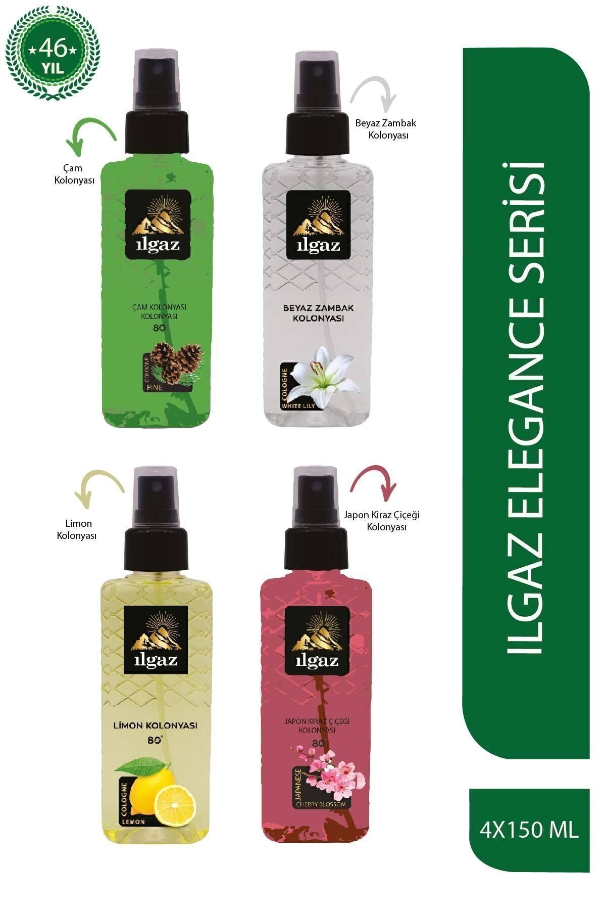 Çam & Beyaz Zambak & Limon & Japon Kiraz Çiçeği Kolonyası 150 ml - Elegance Series 4'lü Kolonya Seti