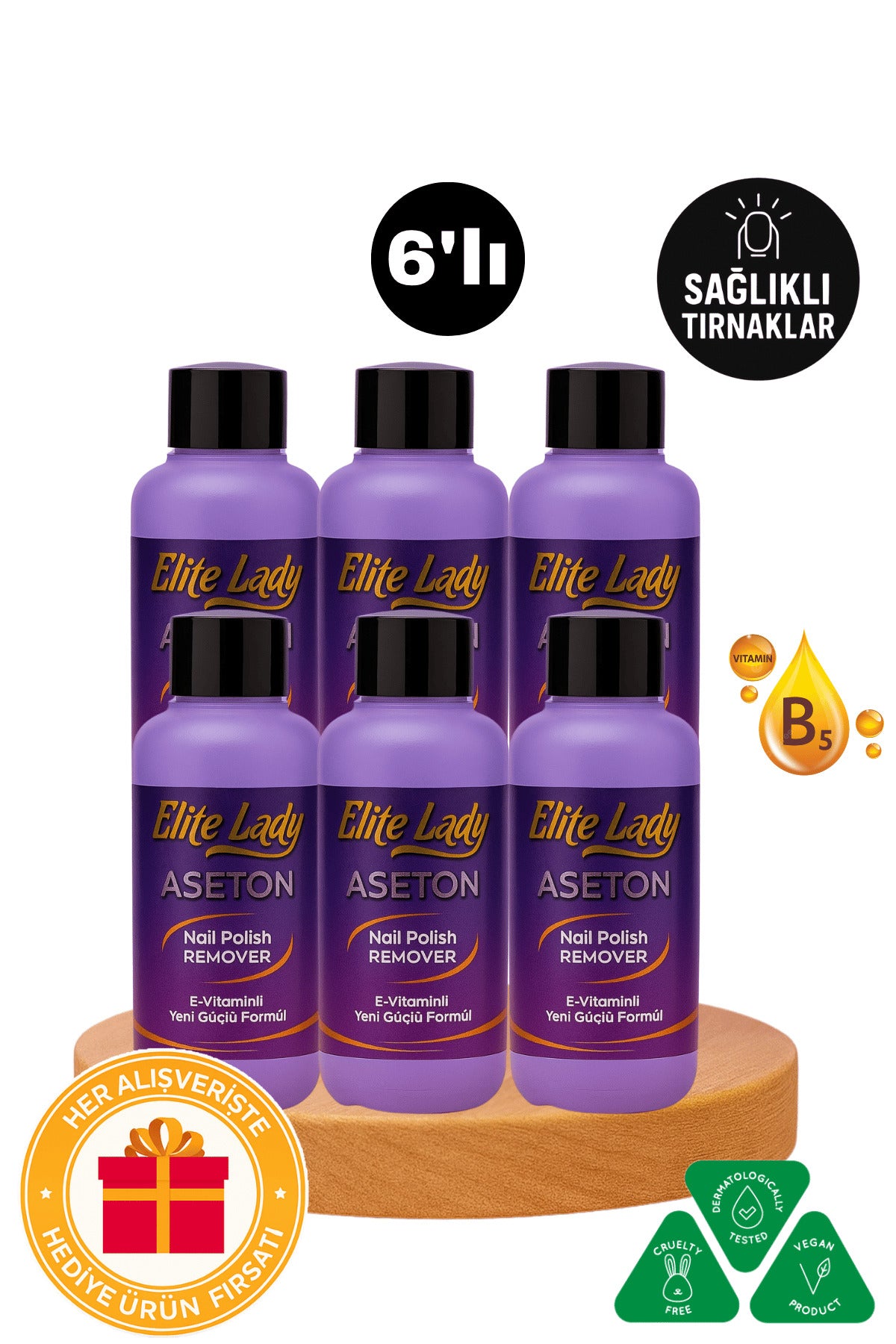 E Vitaminli Ekstra Güçlü Oje Çıkarıcı 6'lı Eko Paket - 125 ml | Tırnak Sarartmayan Besleyici Aseton