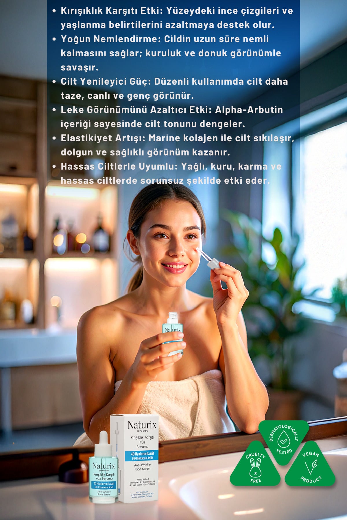 Kırışıklık Karşıtı Yüz Serumu | 4D Hyaluronic Acid | Derin Nemlendirme & Cilt Yenileme 30 ml