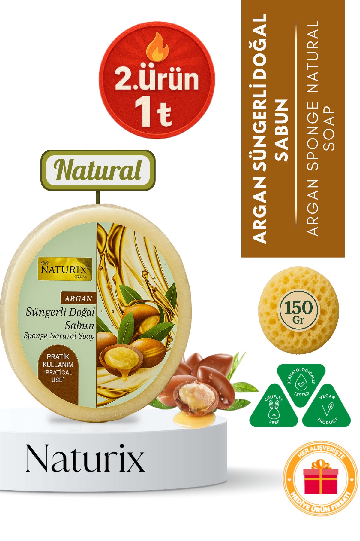 Argan Yağlı Süngerli Sabun 150 gr | Doğal Peeling Ve Nemlendirici Etki