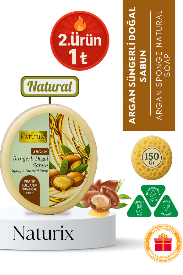 Argan Yağlı Süngerli Sabun 150 gr | Doğal Peeling Ve Nemlendirici Etki