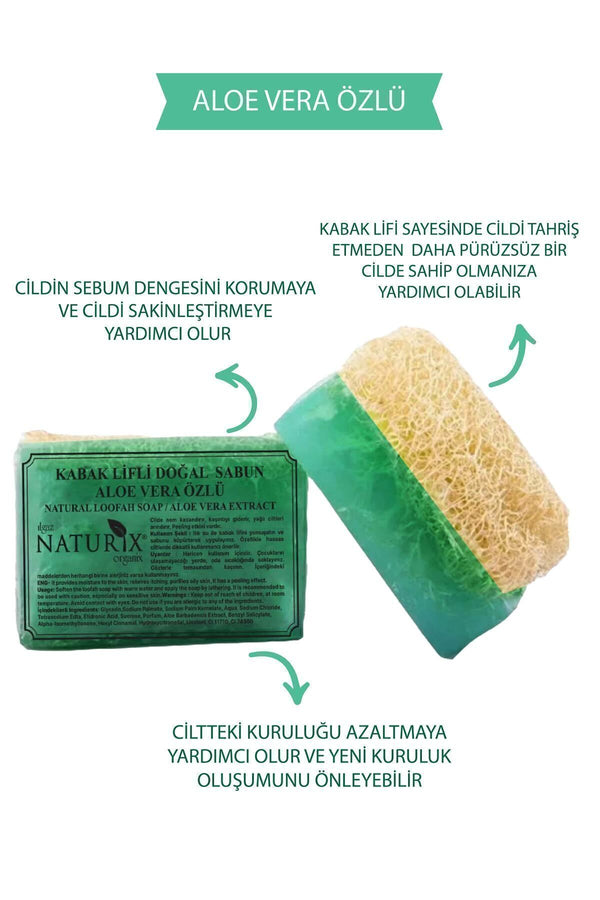Kabak Lifli Aloe Vera Özlü Sabun 130gr | Kuru Ciltler Için Nemlendirici, Kurutucu Sabun