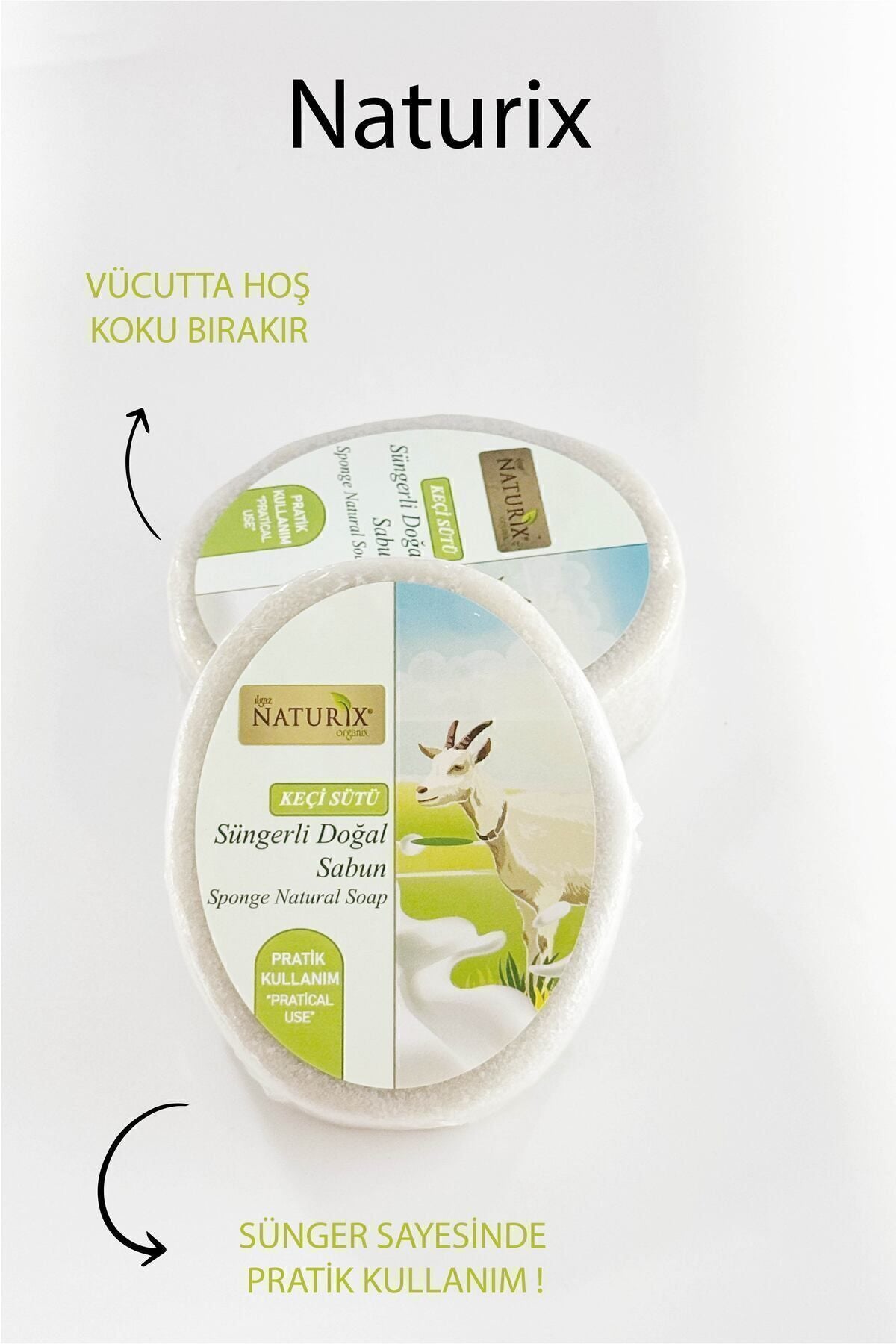 Keçi Sütü Süngerli Sabun 150 gr | Peeling Etkili, Kurutucu, Yenileyici