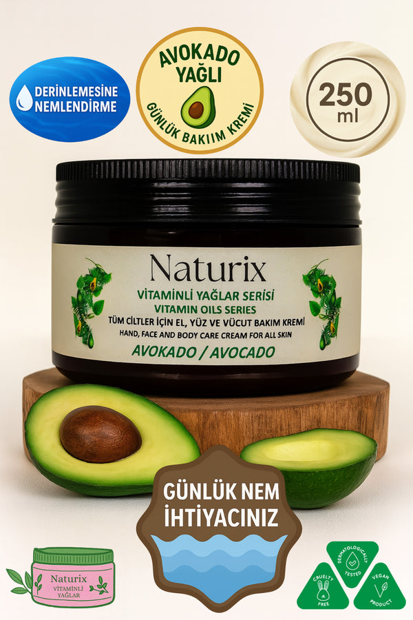 Avokado Özlü El, Yüz Ve Vücut Bakım Kremi 250 ml | Vitaminli Yağlar Serisi - Yoğun Nem Terapisi