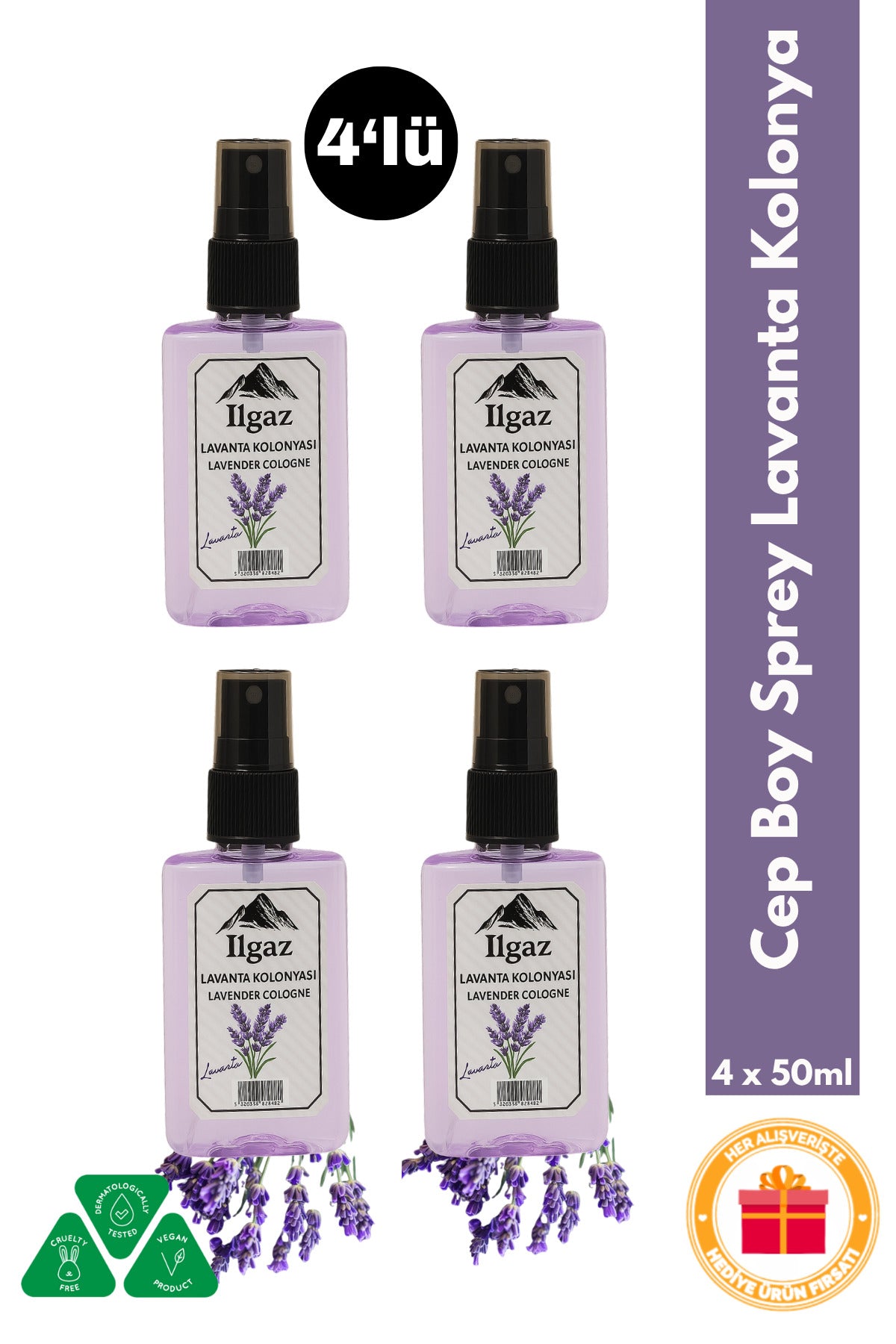 Lavanta Kolonyası 4’lü Sprey Set | Ferahlatıcı ve Rahatlatıcı Koku - 4x50 ml
