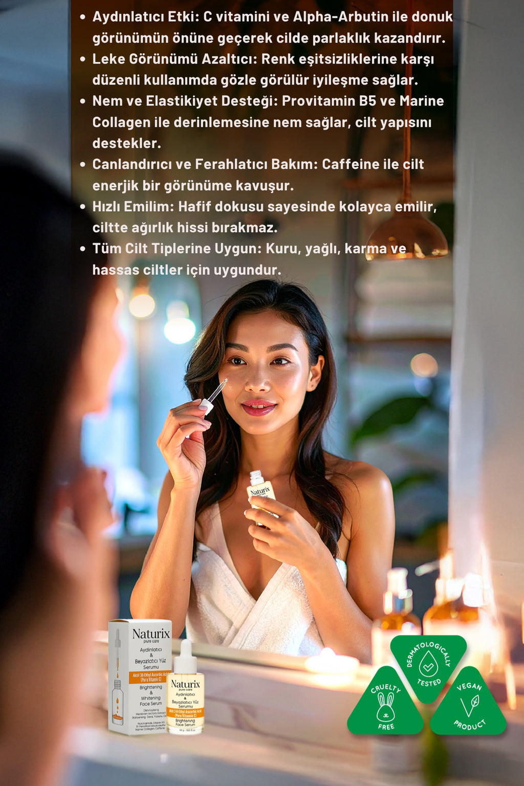 Aydınlatıcı ve Beyazlatıcı Yüz Serumu | C Vitamini | Alpha-Arbutin & Niacinamide | 30ml